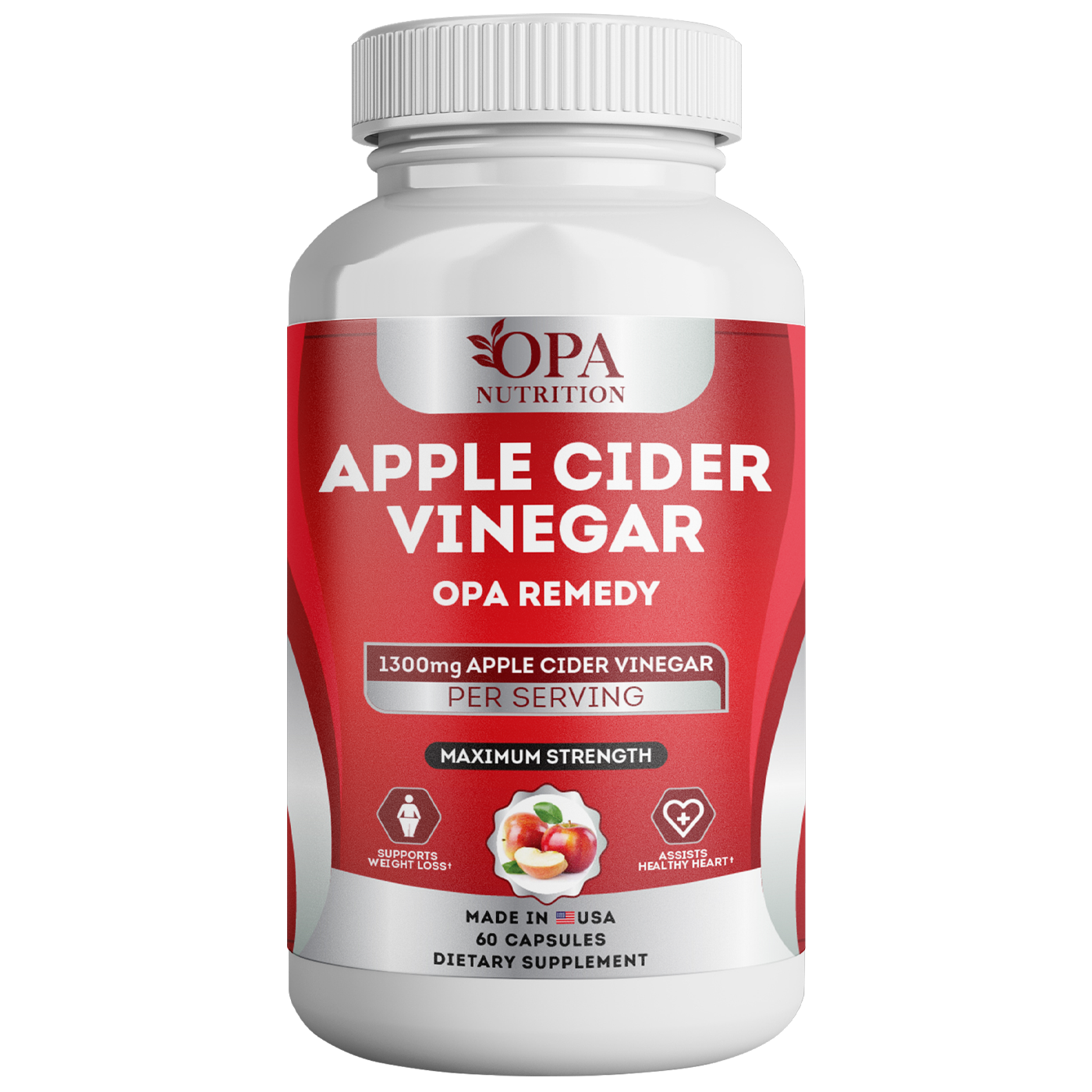 Apple Cider Vinegar Capsules for Weight Loss and Immune Support - 60 Ct. front ingredients