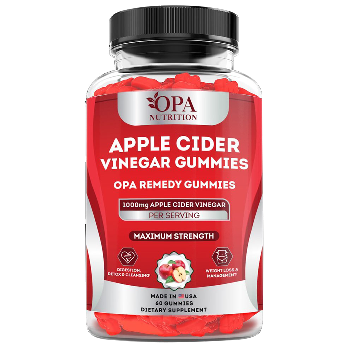 Apple Cider Vinegar Gummies, Weight Loss & Appetite Suppressant - 60 Ct. Front ingredients