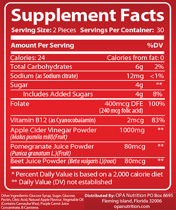 Supplement Facts of Apple cider vinegar Gummies - Ingredients